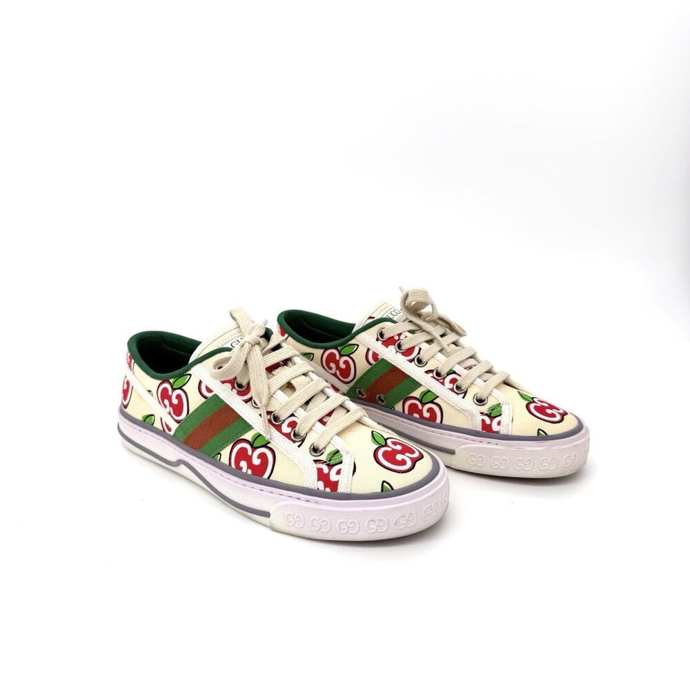 Gucci Tennis 1977 Sneakers Women 36.5 US 6.5 Apple GG Print Canvas Beige